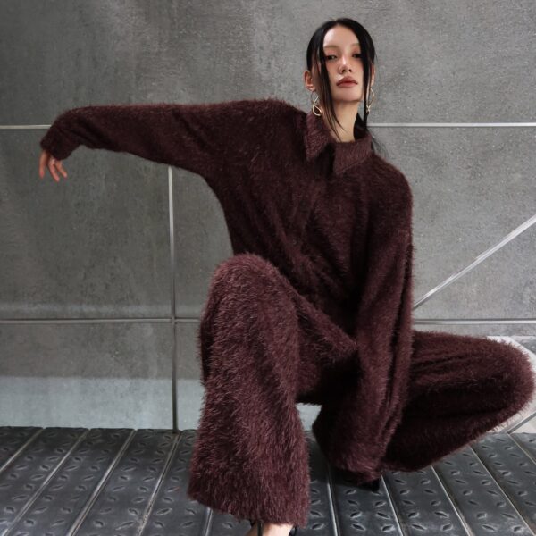 The Frankie Shop Melker Furry Pants - Mauve Brown - Oversized Minimalist Pants in Beige - Shop at Coveti
