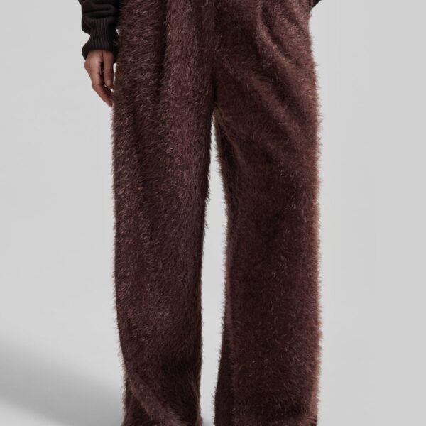 The Frankie Shop Melker Furry Pants - Mauve Brown - Oversized Minimalist Pants in Beige - Shop at Coveti