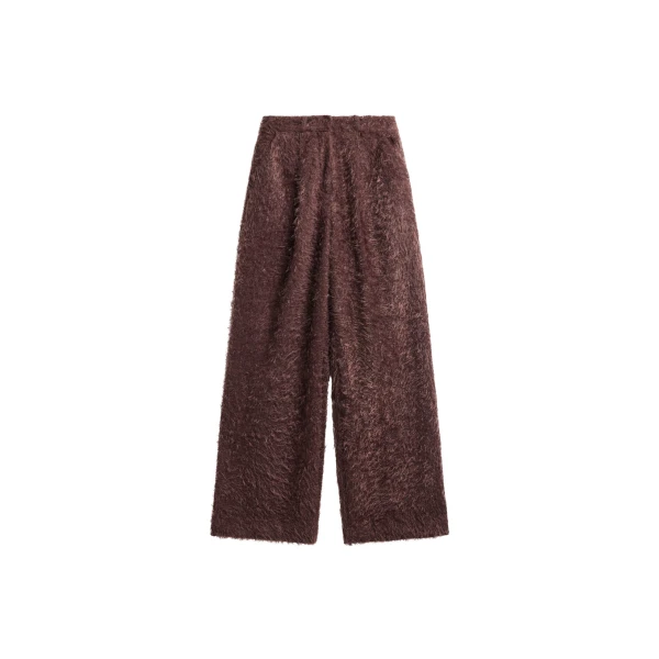 The Frankie Shop Melker Furry Pants - Mauve Brown - Oversized Minimalist Pants in Beige - Shop at Coveti