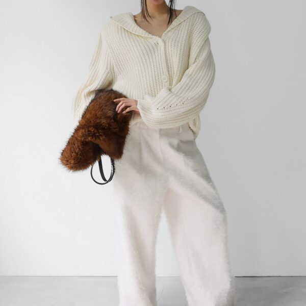 The Frankie Shop Melker Furry Pants - Off White - Oversized Minimalist Pants in White - Shop at Coveti