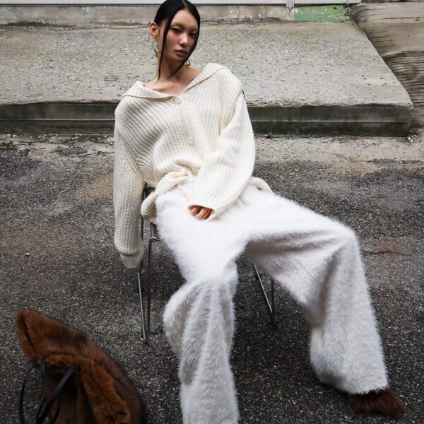 The Frankie Shop Melker Furry Pants - Off White - Oversized Minimalist Pants in White - Shop at Coveti