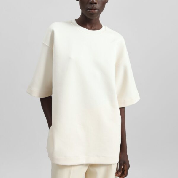 The Frankie Shop Melor Oversized T-Shirt - Cream - Oversized Minimalist Tops in Ivory - Shop at Coveti