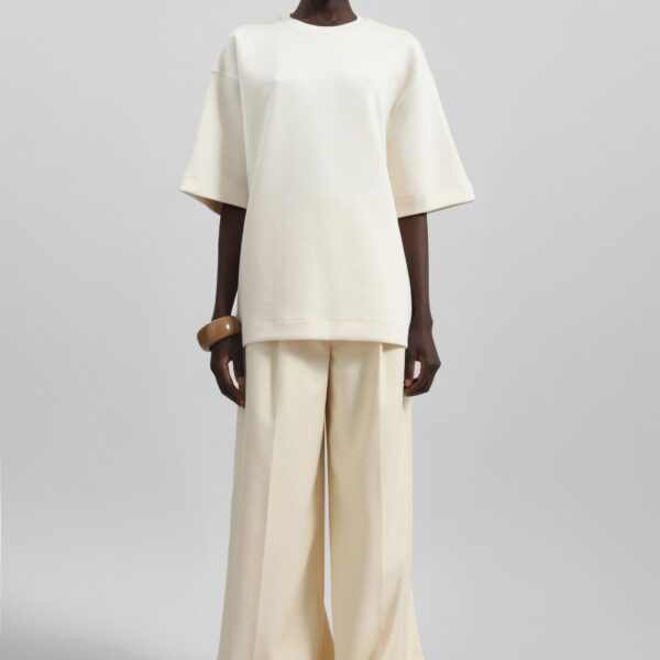 The Frankie Shop Melor Oversized T-Shirt - Cream - Oversized Minimalist Tops in Ivory - Shop at Coveti