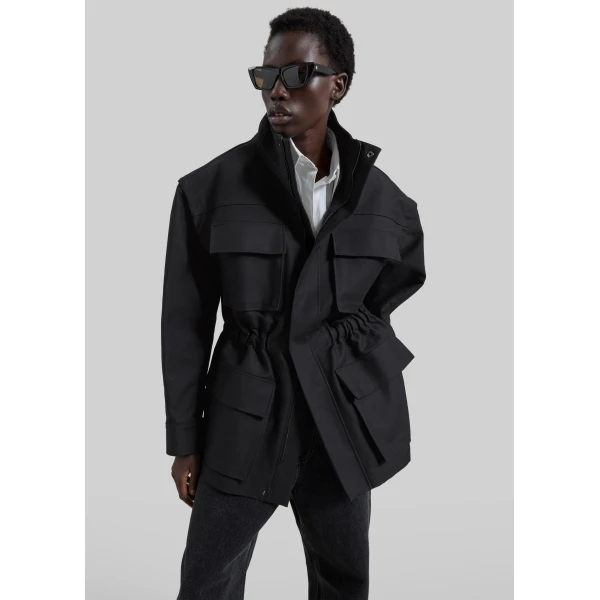 The Frankie Shop Melton Detachable Sleeve Cargo Jacket – Black, view 3