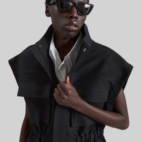 The Frankie Shop Melton Detachable Sleeve Cargo Jacket - Black - Oversized Minimalist Jackets in Black - Shop at Coveti
