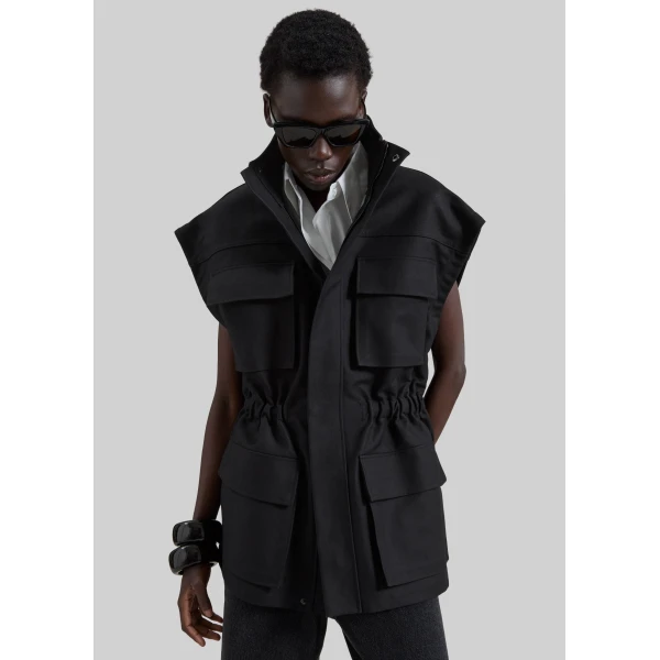 The Frankie Shop Melton Detachable Sleeve Cargo Jacket – Black, view 6