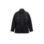 The Frankie Shop Melton Detachable Sleeve Cargo Jacket - Black - Oversized Minimalist Jackets in Black - Shop at Coveti