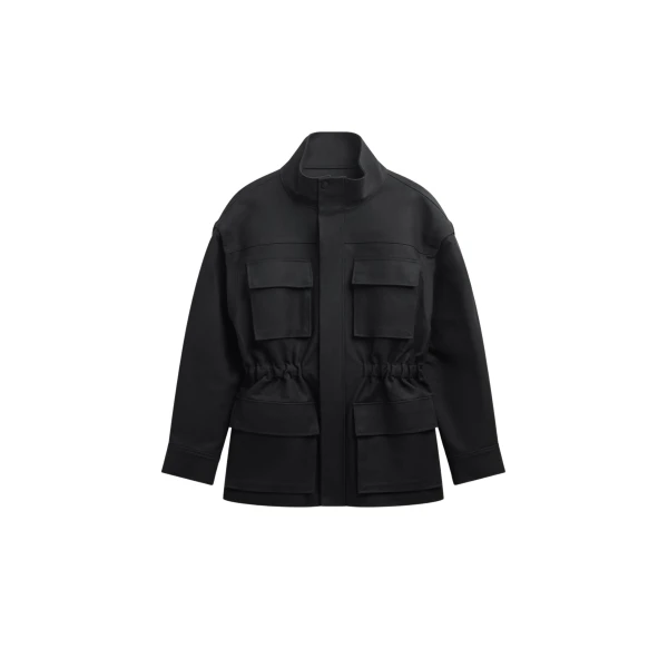 The Frankie Shop Melton Detachable Sleeve Cargo Jacket - Black - Oversized Minimalist Jackets in Black - Shop at Coveti