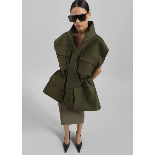 The Frankie Shop Melton Detachable Sleeve Cargo Jacket – Khaki, view 2