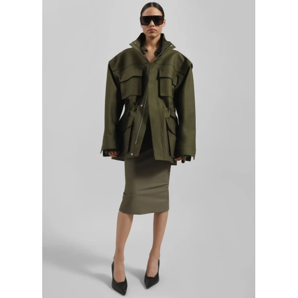The Frankie Shop Melton Detachable Sleeve Cargo Jacket – Khaki, view 3