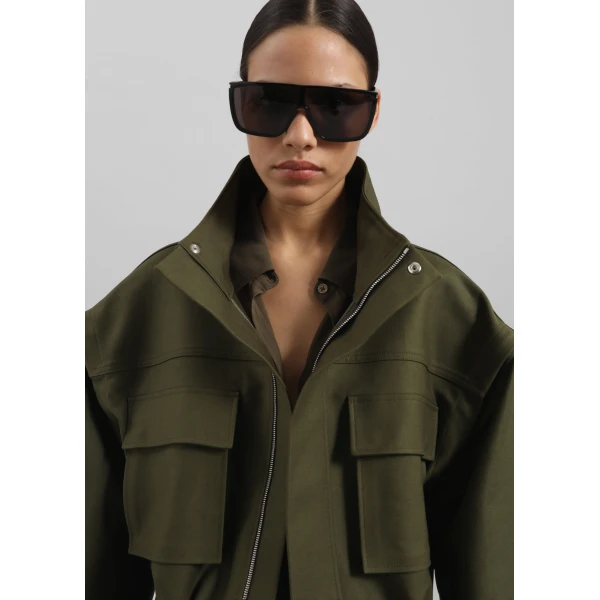 The Frankie Shop Melton Detachable Sleeve Cargo Jacket – Khaki, view 4