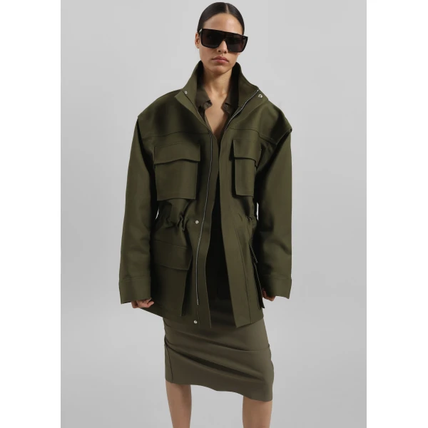The Frankie Shop Melton Detachable Sleeve Cargo Jacket – Khaki, view 5