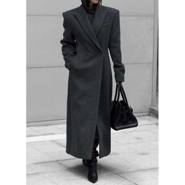 The Frankie Shop Melva Long Coat – Charcoal, view 2