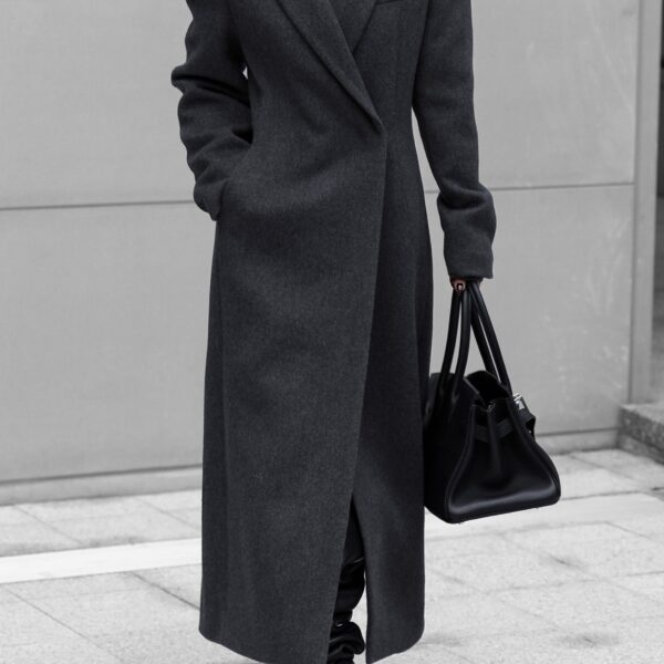 The Frankie Shop Melva Long Coat - Charcoal - Oversized Minimalist Coats in Grey - Shop at Coveti