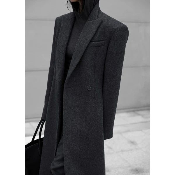 The Frankie Shop Melva Long Coat – Charcoal, view 3