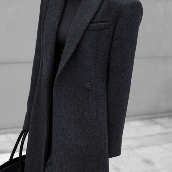 The Frankie Shop Melva Long Coat - Charcoal - Oversized Minimalist Coats in Grey - Shop at Coveti