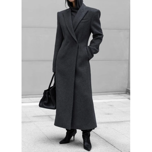 The Frankie Shop Melva Long Coat – Charcoal, view 4