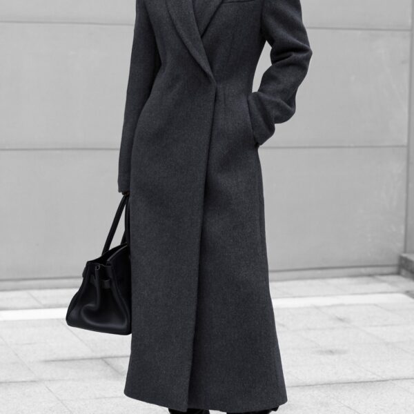 The Frankie Shop Melva Long Coat - Charcoal - Oversized Minimalist Coats in Grey - Shop at Coveti
