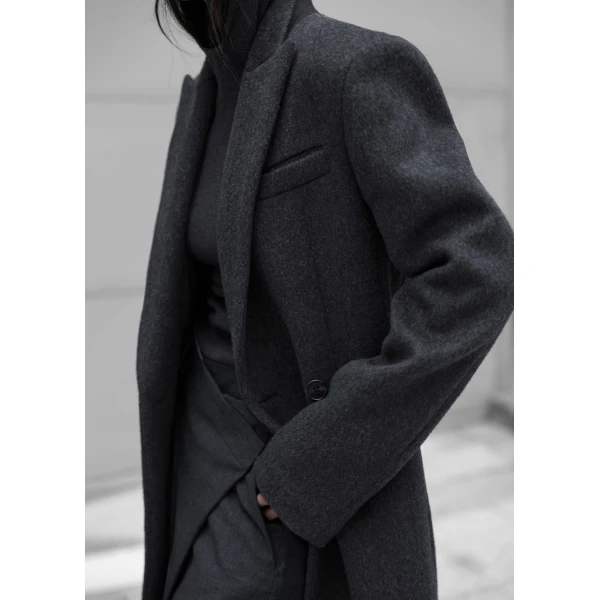 The Frankie Shop Melva Long Coat – Charcoal, view 5