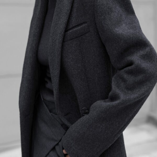 The Frankie Shop Melva Long Coat - Charcoal - Oversized Minimalist Coats in Grey - Shop at Coveti
