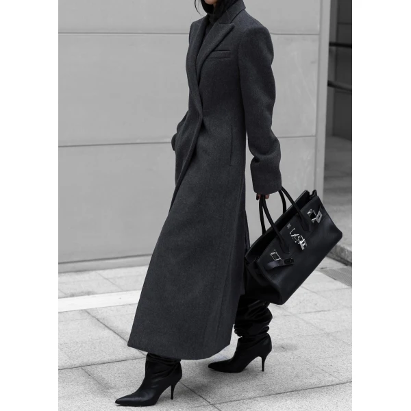 The Frankie Shop Melva Long Coat – Charcoal, view 6
