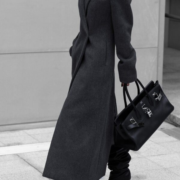 The Frankie Shop Melva Long Coat - Charcoal - Oversized Minimalist Coats in Grey - Shop at Coveti
