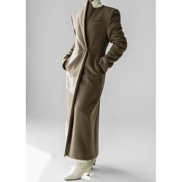 The Frankie Shop Melva Long Coat – Taupe, view 2