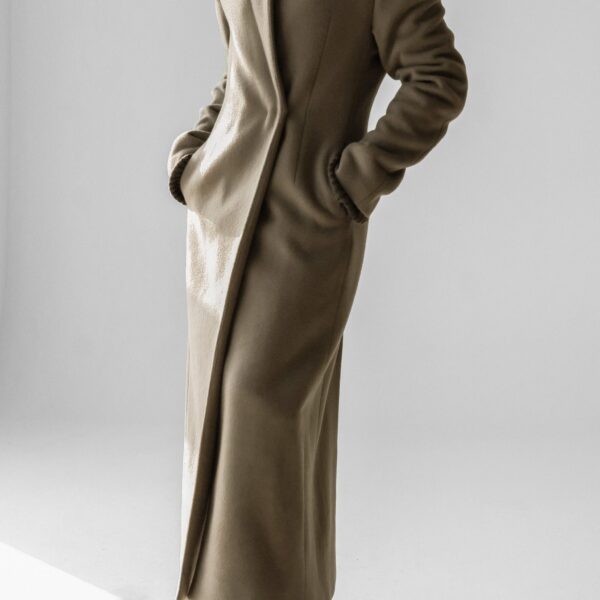 The Frankie Shop Melva Long Coat - Taupe - Oversized Minimalist Coats in Beige - Shop at Coveti
