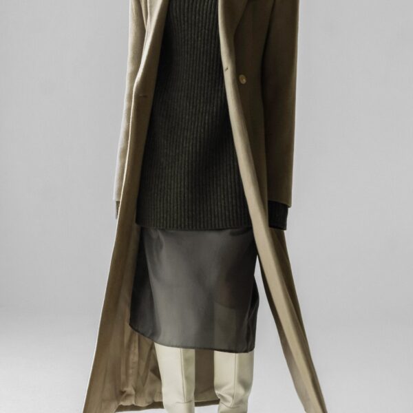 The Frankie Shop Melva Long Coat - Taupe - Oversized Minimalist Coats in Beige - Shop at Coveti
