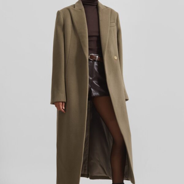 The Frankie Shop Melva Long Coat - Taupe - Oversized Minimalist Coats in Beige - Shop at Coveti