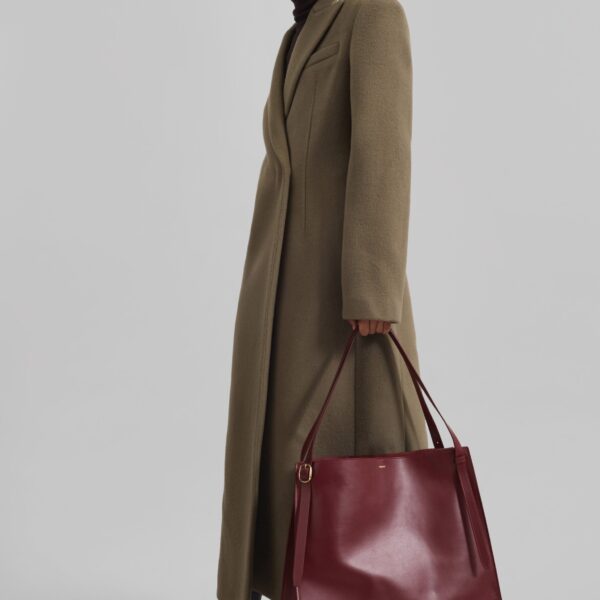 The Frankie Shop Melva Long Coat - Taupe - Oversized Minimalist Coats in Beige - Shop at Coveti