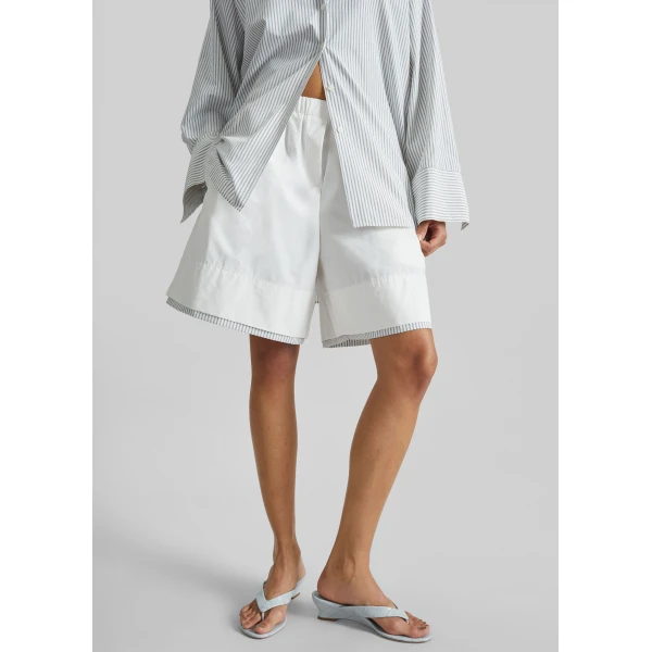 The Frankie Shop Menton Layered Hem Shorts – White/Blue Stripe, view 3