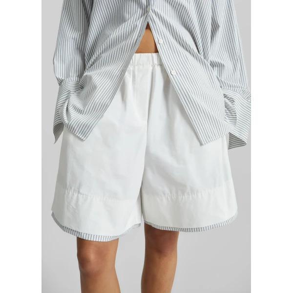 The Frankie Shop Menton Layered Hem Shorts – White/Blue Stripe, view 4