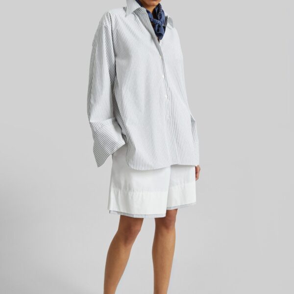 The Frankie Shop Menton Layered Hem Shorts - White/Blue Stripe - Oversized Minimalist Shorts in Multicolour - Shop at Coveti