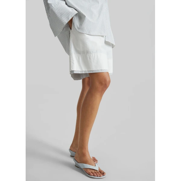 The Frankie Shop Menton Layered Hem Shorts – White/Blue Stripe, view 6