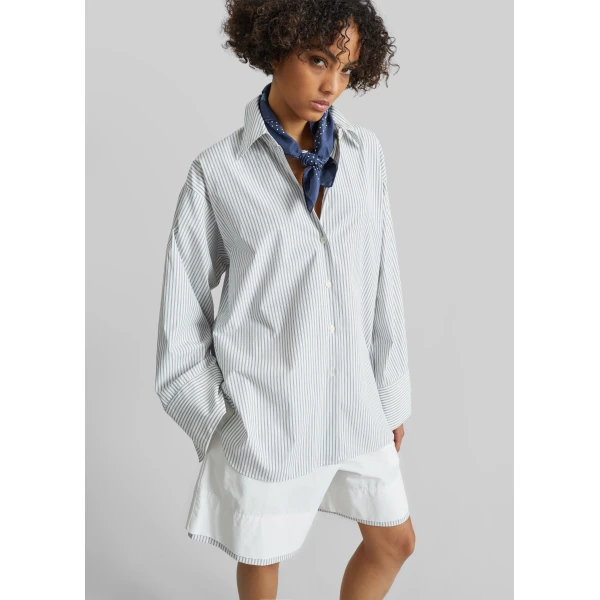 The Frankie Shop Menton Oversized Shirt – White/Blue Stripe, view 2