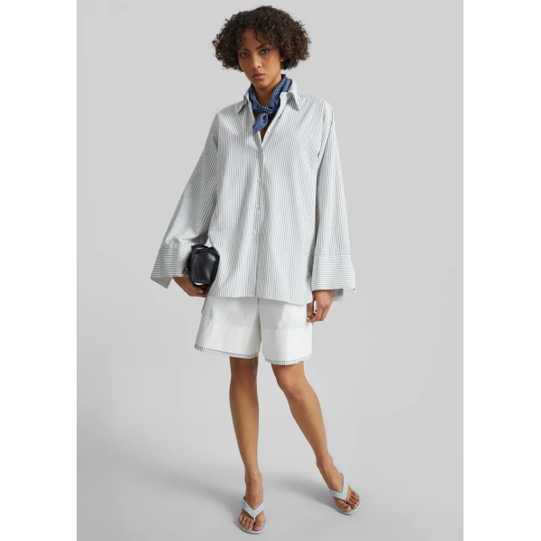 The Frankie Shop Menton Oversized Shirt – White/Blue Stripe, view 4
