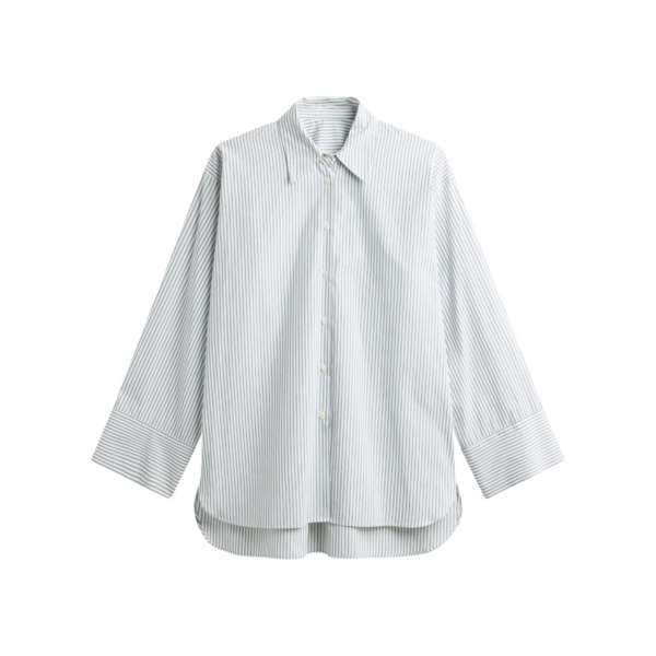 The Frankie Shop Menton Oversized Shirt - White/Blue Stripe - Oversized Minimalist Tops in Multicolour - Shop at Coveti
