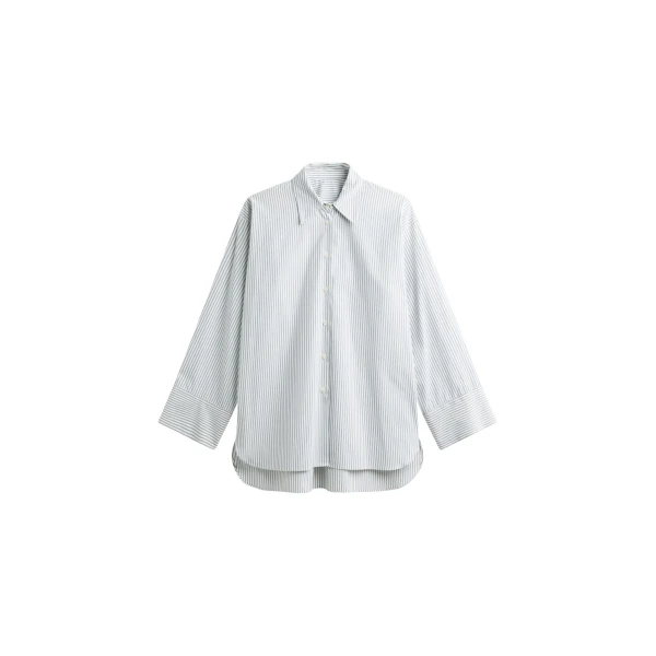 The Frankie Shop Menton Oversized Shirt - White/Blue Stripe - Oversized Minimalist Tops in Multicolour - Shop at Coveti