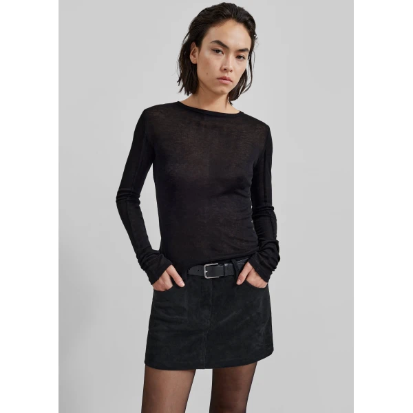 The Frankie Shop Mesa Sheer Long Sleeve Tee – Black Top, view 2