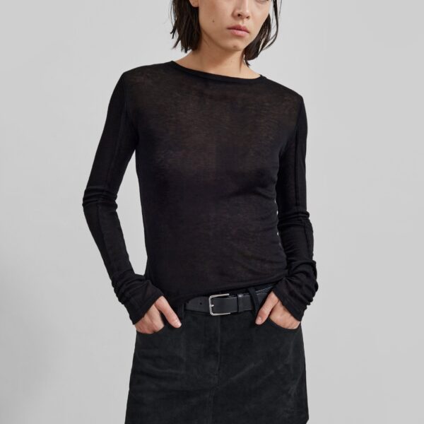 The Frankie Shop Mesa Sheer Long Sleeve Tee - Black - Oversized Minimalist Tops in Black - Shop at Coveti