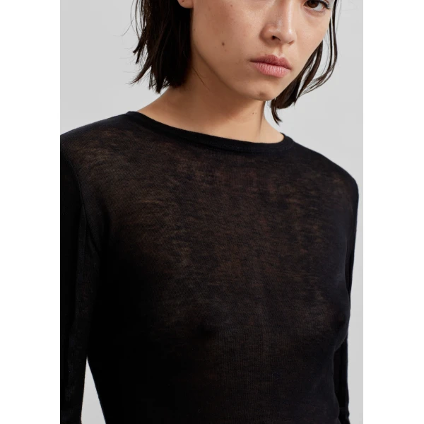 The Frankie Shop Mesa Sheer Long Sleeve Tee – Black Top, view 3