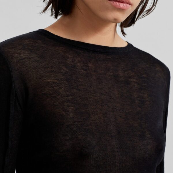 The Frankie Shop Mesa Sheer Long Sleeve Tee - Black - Oversized Minimalist Tops in Black - Shop at Coveti