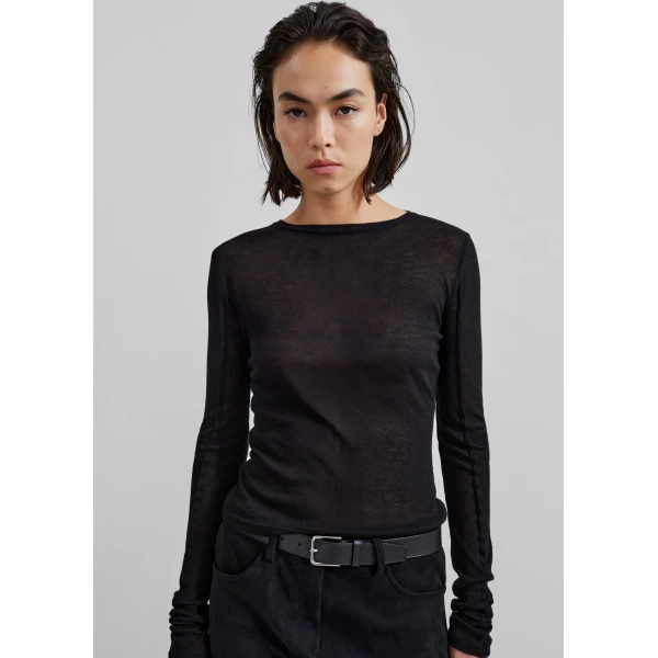 The Frankie Shop Mesa Sheer Long Sleeve Tee – Black Top, view 4