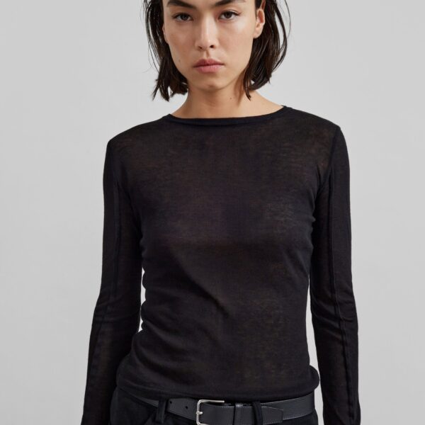 The Frankie Shop Mesa Sheer Long Sleeve Tee - Black - Oversized Minimalist Tops in Black - Shop at Coveti