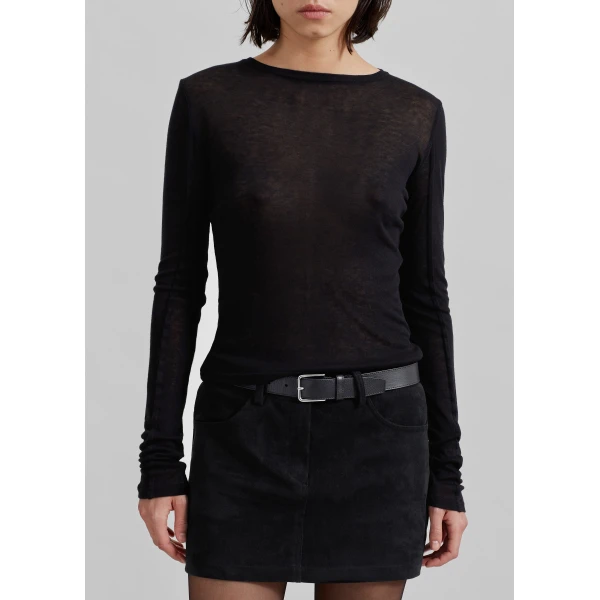The Frankie Shop Mesa Sheer Long Sleeve Tee – Black Top, view 6