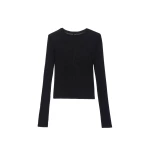 The Frankie Shop Mesa Sheer Long Sleeve Tee - Black - Oversized Minimalist Tops in Black - Shop at Coveti