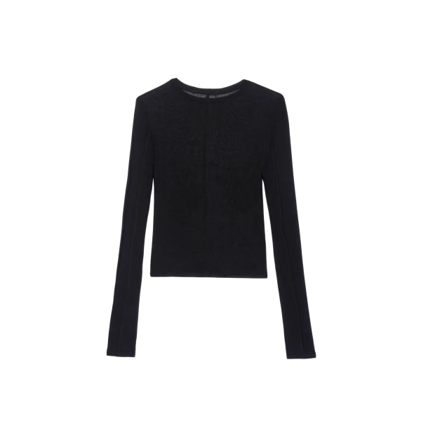 The Frankie Shop Mesa Sheer Long Sleeve Tee - Black - Oversized Minimalist Tops in Black - Shop at Coveti