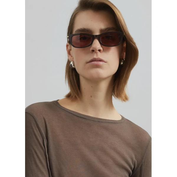 The Frankie Shop Mesa Sheer Long Sleeve Tee – Brown Top, view 3
