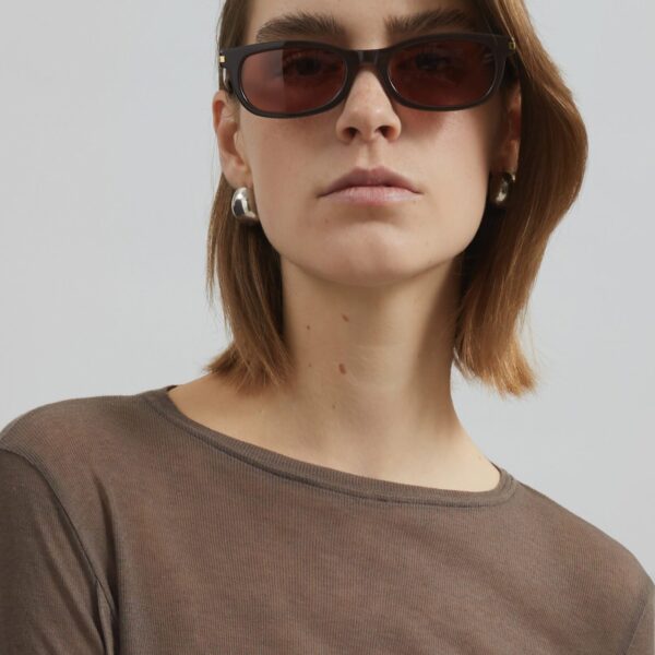 The Frankie Shop Mesa Sheer Long Sleeve Tee - Brown - Oversized Minimalist Tops in Beige - Shop at Coveti